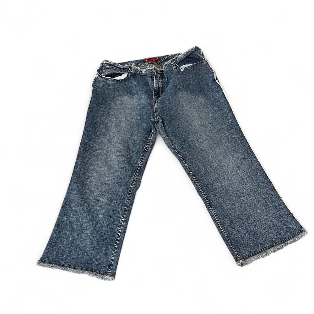 Zana Di blue wide leg capris with raw hems/edges